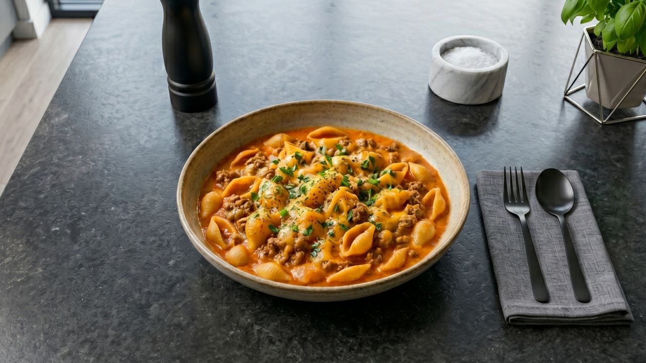 Pasta Shells With Creamy Beef Sauce