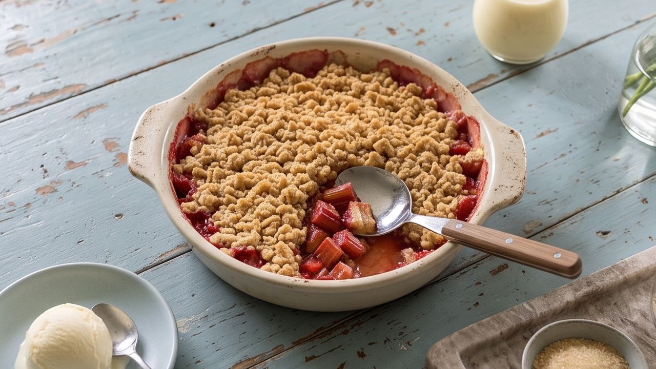 Summer Rhubarb and Strawberry Crumble